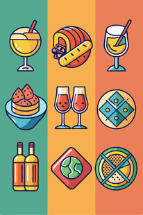 多彩美食与饮品图标集