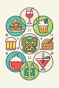 多彩美食饮品图标集合