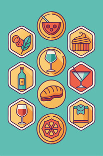 多彩美食与饮品图标集合