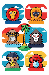 多彩卡通猴子动物图案集