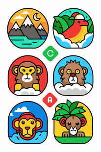 卡通动物与自然元素图标集