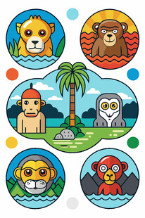 卡通动物图案贴纸集合