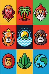 多彩动物与自然元素图标集