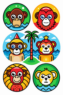 多彩猴子卡通形象集合