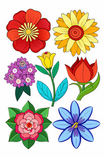 多彩手绘花卉集合
