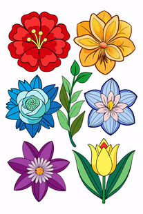 多彩手绘花卉集合