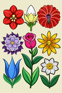 多彩手绘花卉集合