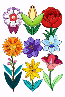 多彩手绘花卉集合