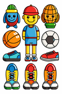 卡通运动角色与运动装备