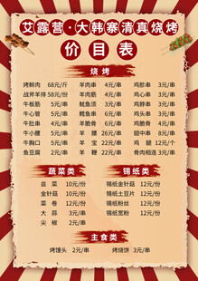 传统美食价目表