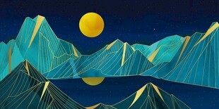 月夜下的梦幻山川景色