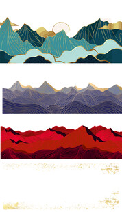 抽象线条勾勒的山川图景