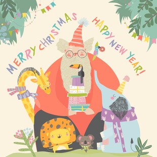 圣诞老人与动物欢乐相聚