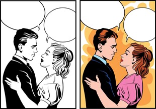 复古风格情侣漫画场景