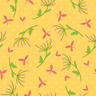 黄色背景花卉飞鸟图案
