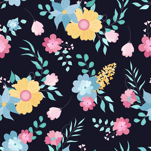 黑色背景多彩花卉图案