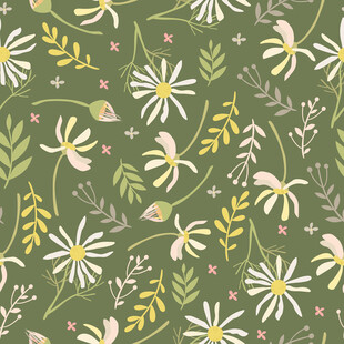 绿色背景小清新花卉图案