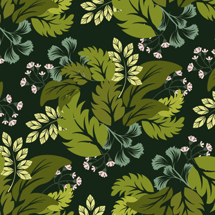 绿叶花卉无缝图案背景