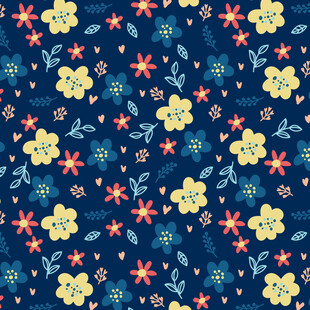 蓝色底碎花图案印花布