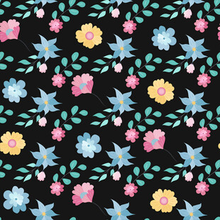 黑色底多彩花卉图案