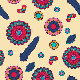 波西米亚风花卉羽毛图案