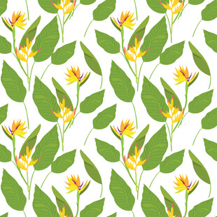 黄色花朵绿叶无缝图案