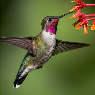 蜂鸟吸食花朵花蜜