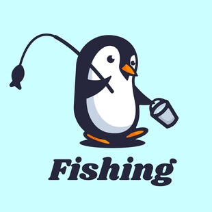 企鹅钓鱼趣味插画