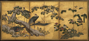 中式花鸟屏风画