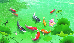 池塘锦鲤嬉戏图