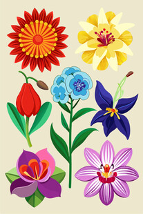 多彩手绘花卉集合