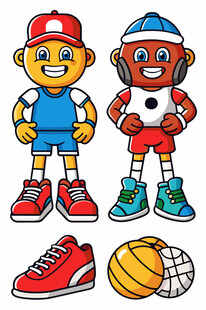 运动男孩与球类运动装备