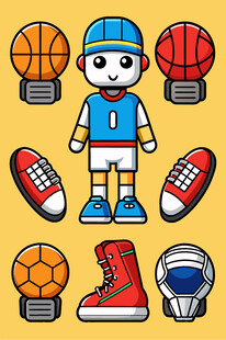 卡通运动装备与运动小人