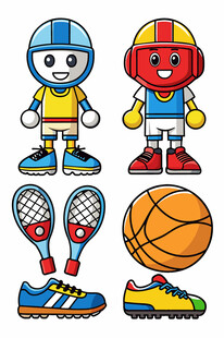 卡通运动角色与运动装备