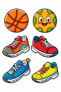 多彩篮球鞋与篮球组合