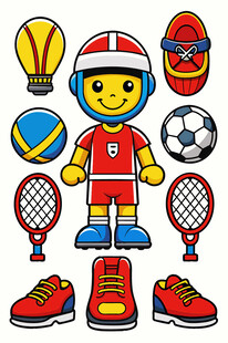 卡通运动人物与各类器材