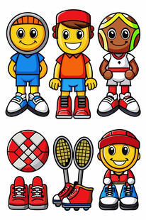 卡通运动角色与运动装备