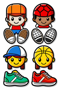 卡通儿童头像与鞋子图案