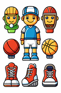 卡通运动人物与装备集合