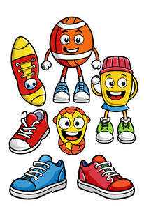 卡通运动角色与多彩鞋子