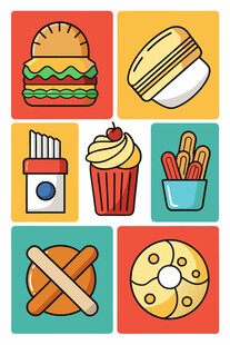 多彩美味快餐图标集合