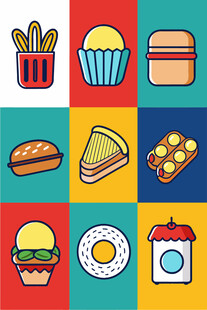 多彩美味快餐图标集合