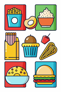 多彩美味快餐图标集合