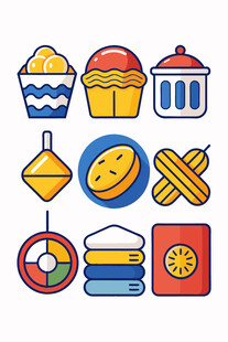 多彩卡通风格生活用品图标