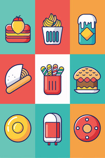 多彩美味的各式快餐图标