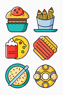 多彩美味小吃图标集合