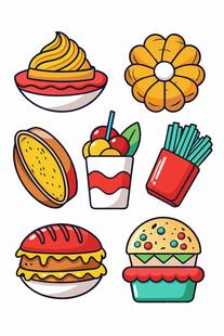 多彩卡通美味快餐集合
