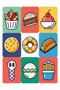 多彩美味小吃图标集合