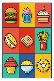多彩美味快餐图标集合