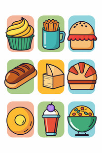 多彩美味的各式食物图标